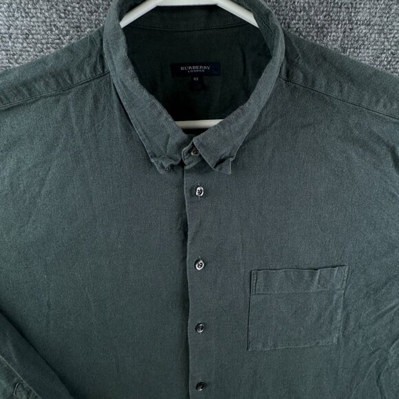 Burberry Button Up Shirt Long Sleeve Adult Cotton Green Size 43 Men Flannel - Picture 1 of 14